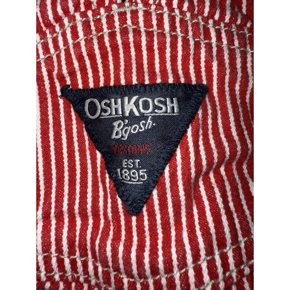 OshKosh B'gosh Red Hickory Stripe Bib Overalls 24M Fleece Lined Vestbak